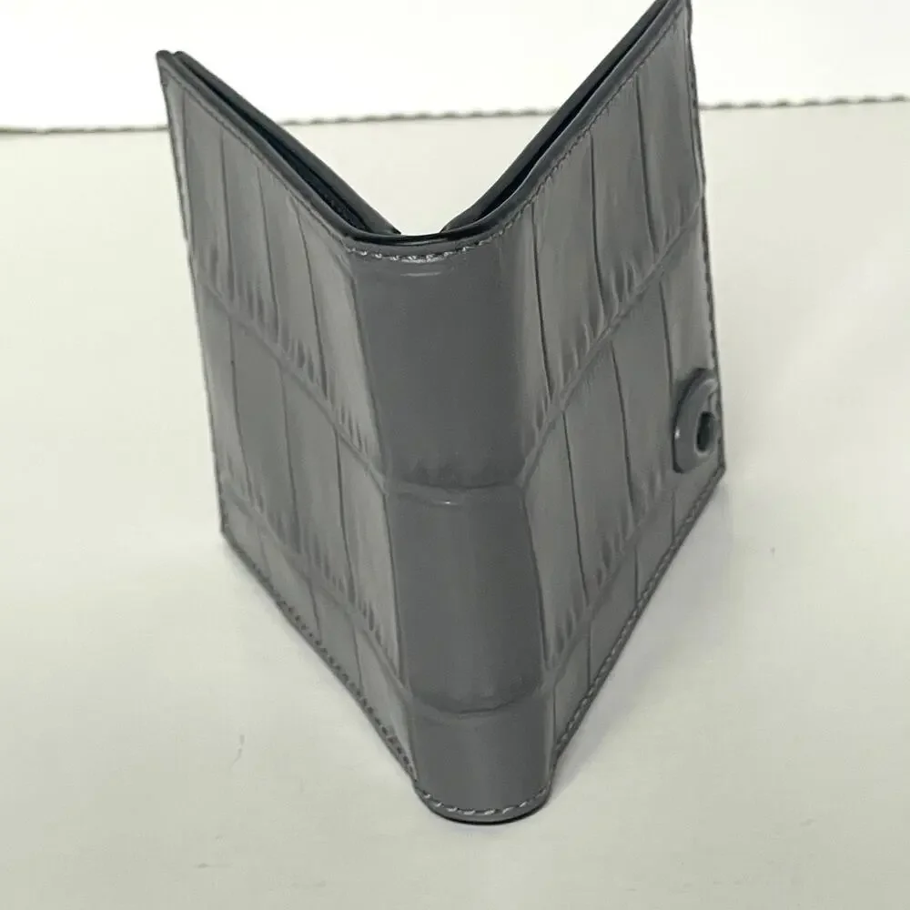 Coach Slim Billfold Wallet CW444 Charcoal Gray Embossed Leather Mens